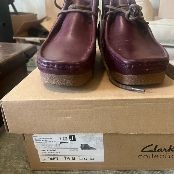 Clarks Burgundy Leather Lace-Up Boots - Picture 3 of 3